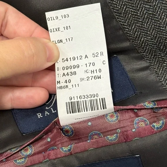 Ralph Lauren Blazer Gray Herringbone Wool Blend 52R Made In Canada Dillard’s Men - Picture 8 of 9